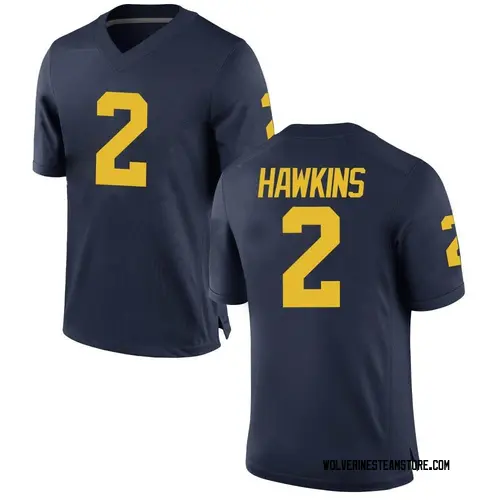 Men's Brad Hawkins Michigan Wolverines Game Navy Brand Jordan Football College Jersey