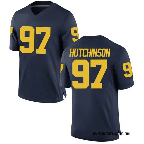 Men's Brand Jordan Aidan Hutchinson Michigan Wolverines Game Navy Football College Jersey