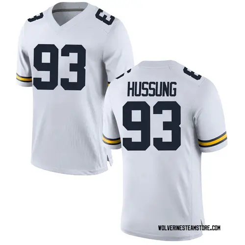 Men's Cole Hussung Michigan Wolverines Replica White Brand Jordan Football College Jersey