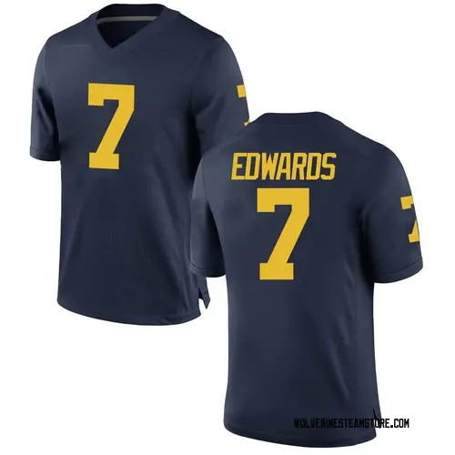 Men's Donovan Edwards Michigan Wolverines Game Navy Brand Jordan Football College Jersey