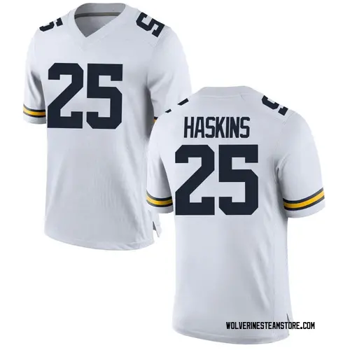 Men's Hassan Haskins Michigan Wolverines Game White Brand Jordan Football College Jersey