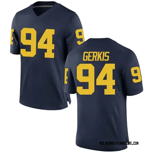 Men's Izaak Gerkis Michigan Wolverines Game Navy Brand Jordan Football College Jersey