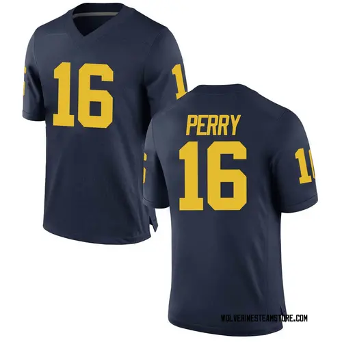 Men's Jalen Perry Michigan Wolverines Replica Navy Brand Jordan Football College Jersey