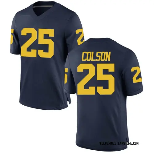 Men's Junior Colson Michigan Wolverines Game Navy Brand Jordan Football College Jersey