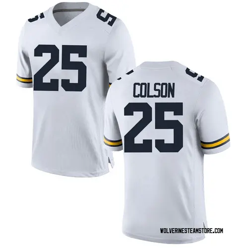 Men's Junior Colson Michigan Wolverines Replica White Brand Jordan Football College Jersey