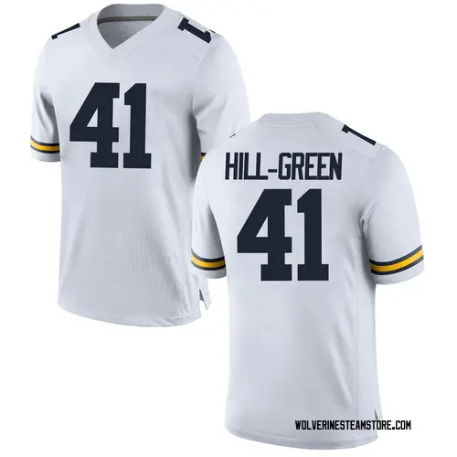 Men's Nikhai Hill-Green Michigan Wolverines Replica White Brand Jordan Football College Jersey