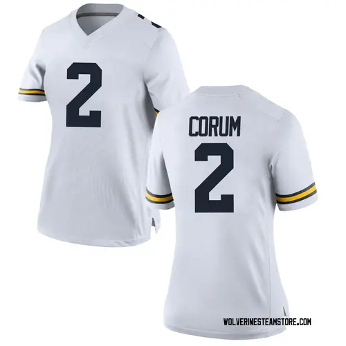 Women's Blake Corum Michigan Wolverines Replica White Brand Jordan Football College Jersey