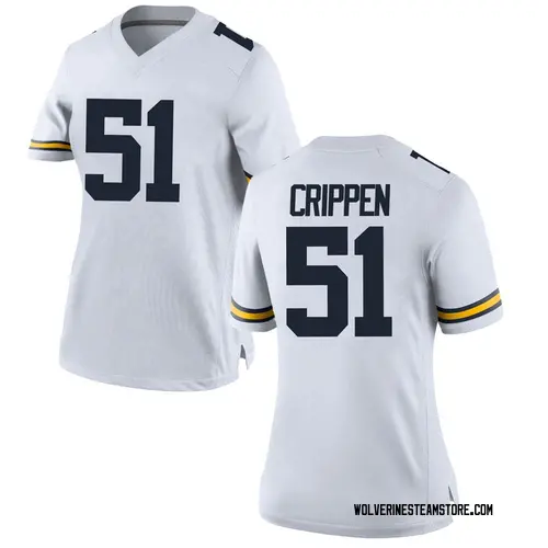 Women's Greg Crippen Michigan Wolverines Replica White Brand Jordan Football College Jersey