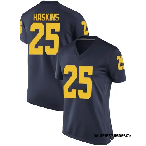 Women's Hassan Haskins Michigan Wolverines Game Navy Brand Jordan Football College Jersey
