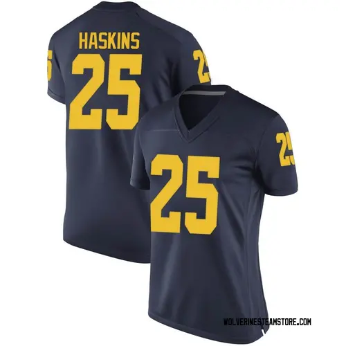 Women's Hassan Haskins Michigan Wolverines Replica Navy Brand Jordan Football College Jersey