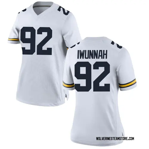 Women's Ike Iwunnah Michigan Wolverines Replica White Brand Jordan Football College Jersey