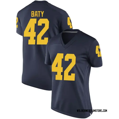 Women's John Baty Michigan Wolverines Game Navy Brand Jordan Football College Jersey