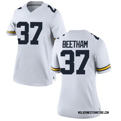 Women's Josh Beetham Michigan Wolverines Replica White Brand Jordan Football College Jersey