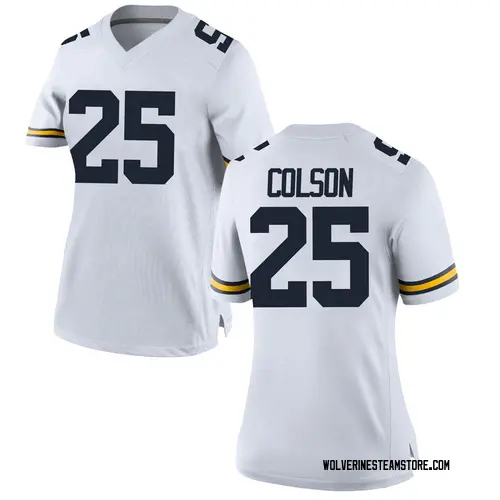 Women's Junior Colson Michigan Wolverines Game White Brand Jordan Football College Jersey