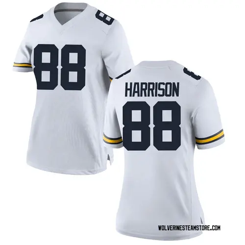 Women's Mathew Harrison Michigan Wolverines Replica White Brand Jordan Football College Jersey