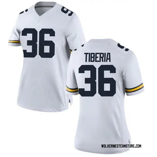 Women's Nico Tiberia Michigan Wolverines Replica White Brand Jordan Football College Jersey