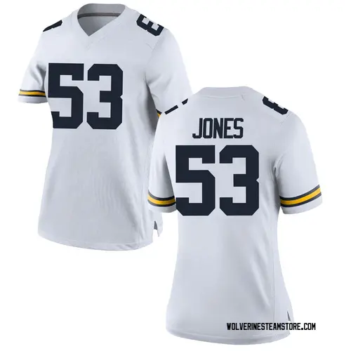 Women's Trente Jones Michigan Wolverines Replica White Brand Jordan Football College Jersey